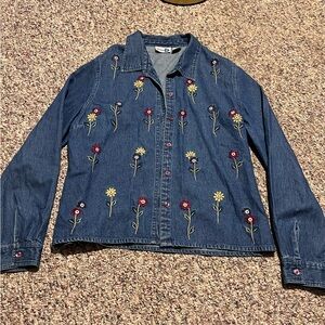 Paul Harris Design Boho Cottagecore Embroidered Floral Denim Jacket L